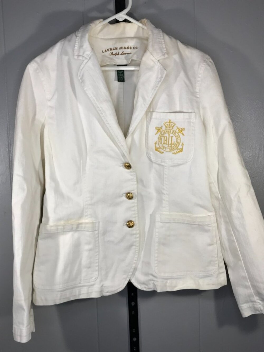 Vintage Lauren Ralph Lauren Cotton Crest Blazer Nautical Navy Gold Buttons LG